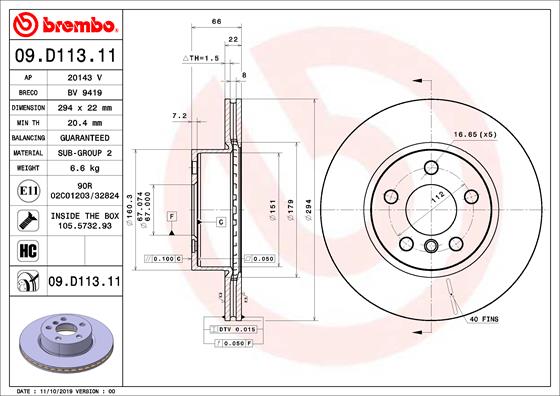 Bremsscheibe Vorderachse Brembo 09.D113.11 von Brembo