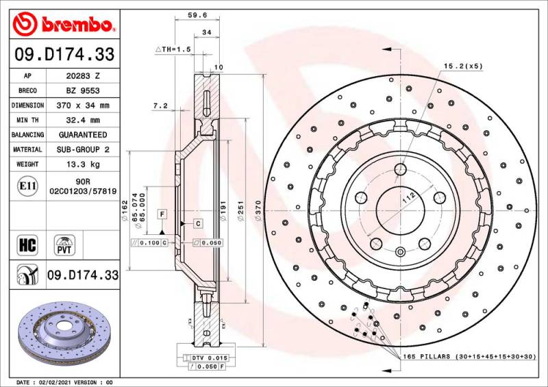 Bremsscheibe Vorderachse Brembo 09.D174.33 von Brembo