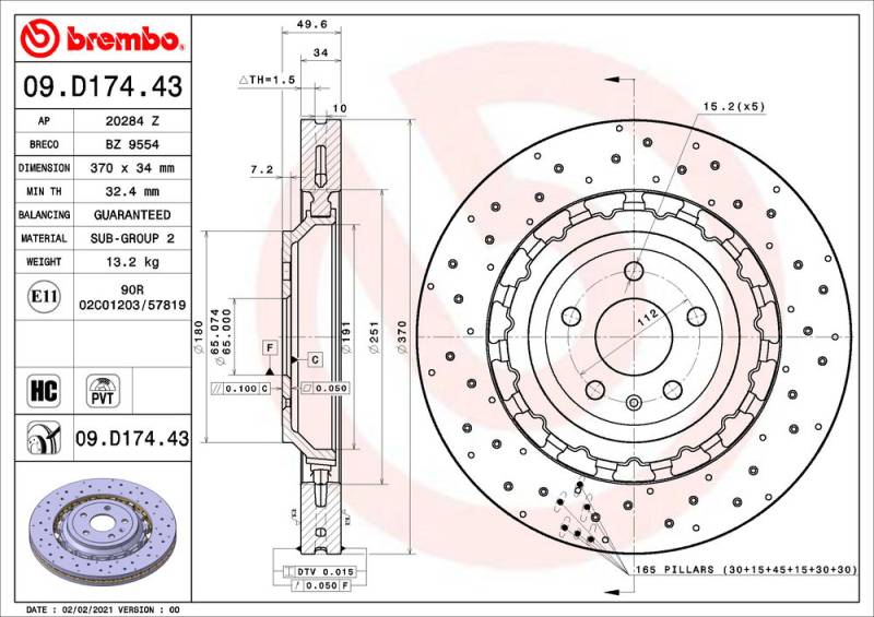 Bremsscheibe Vorderachse Brembo 09.D174.43 von Brembo