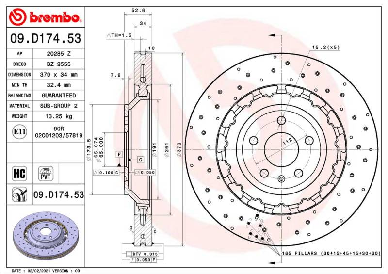 Bremsscheibe Vorderachse Brembo 09.D174.53 von Brembo