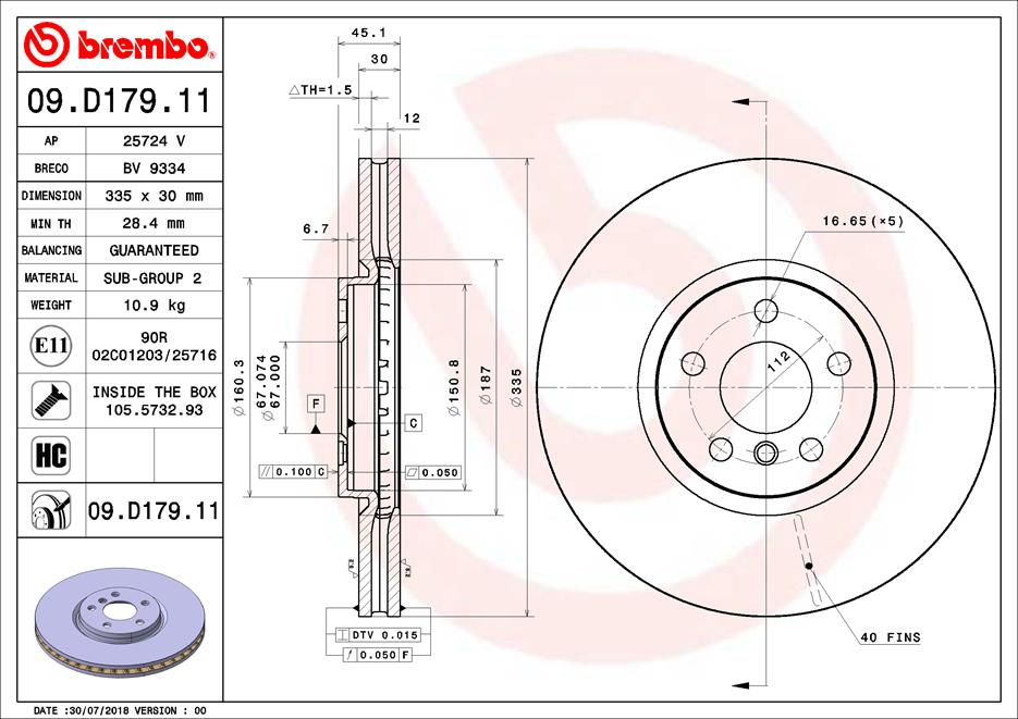 Bremsscheibe Vorderachse Brembo 09.D179.11 von Brembo