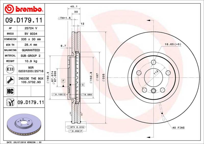 Bremsscheibe Vorderachse Brembo 09.D179.11 von Brembo