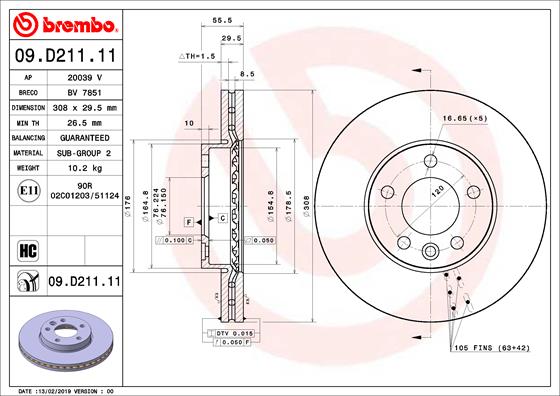 Bremsscheibe Vorderachse Brembo 09.D211.11 von Brembo