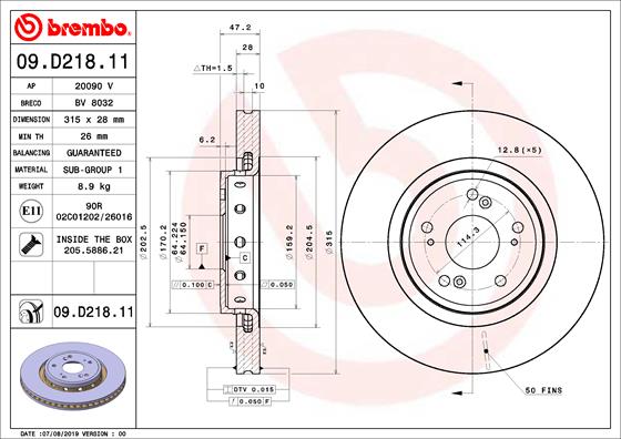 Bremsscheibe Vorderachse Brembo 09.D218.11 von Brembo