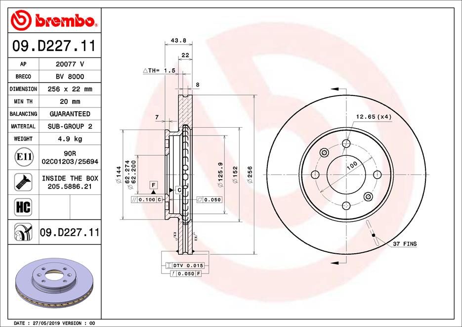 Bremsscheibe Vorderachse Brembo 09.D227.11 von Brembo