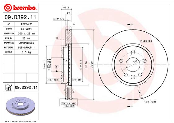 Bremsscheibe Vorderachse Brembo 09.D392.11 von Brembo