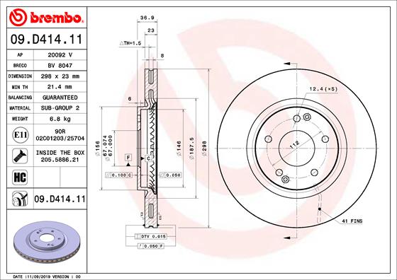 Bremsscheibe Vorderachse Brembo 09.D414.11 von Brembo