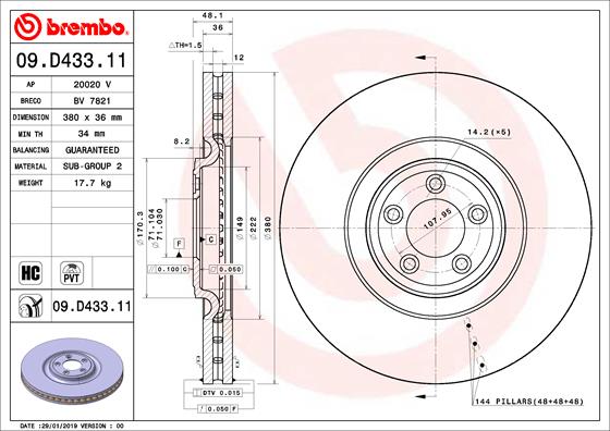 Bremsscheibe Vorderachse Brembo 09.D433.11 von Brembo