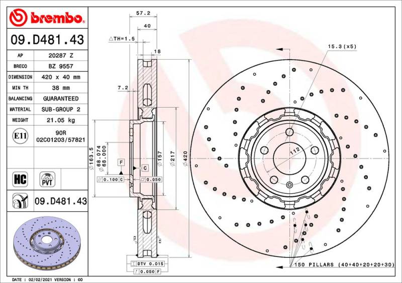 Bremsscheibe Vorderachse Brembo 09.D481.43 von Brembo