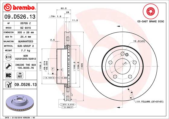 Bremsscheibe Vorderachse Brembo 09.D526.13 von Brembo