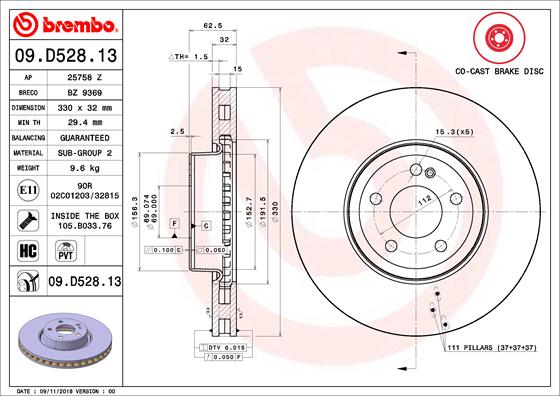 Bremsscheibe Vorderachse Brembo 09.D528.13 von Brembo