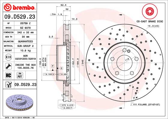 Bremsscheibe Vorderachse Brembo 09.D529.23 von Brembo