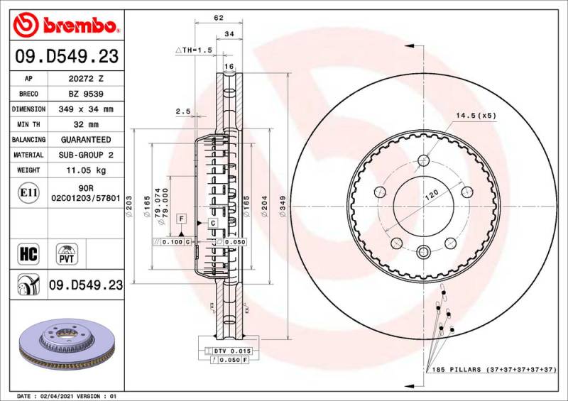 Bremsscheibe Vorderachse Brembo 09.D549.23 von Brembo