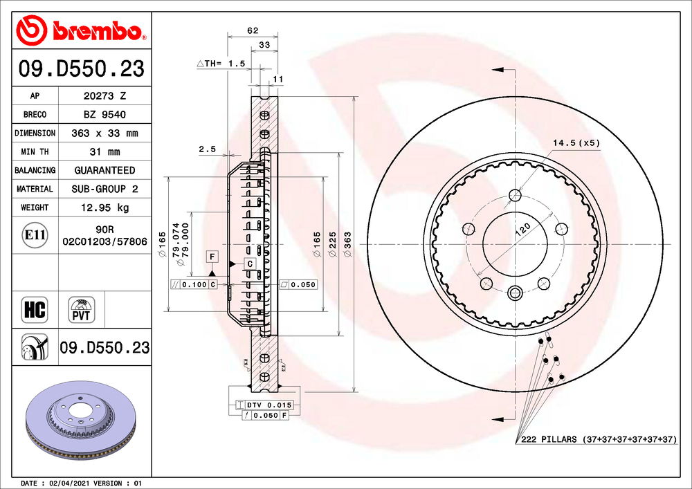 Bremsscheibe Vorderachse Brembo 09.D550.23 von Brembo