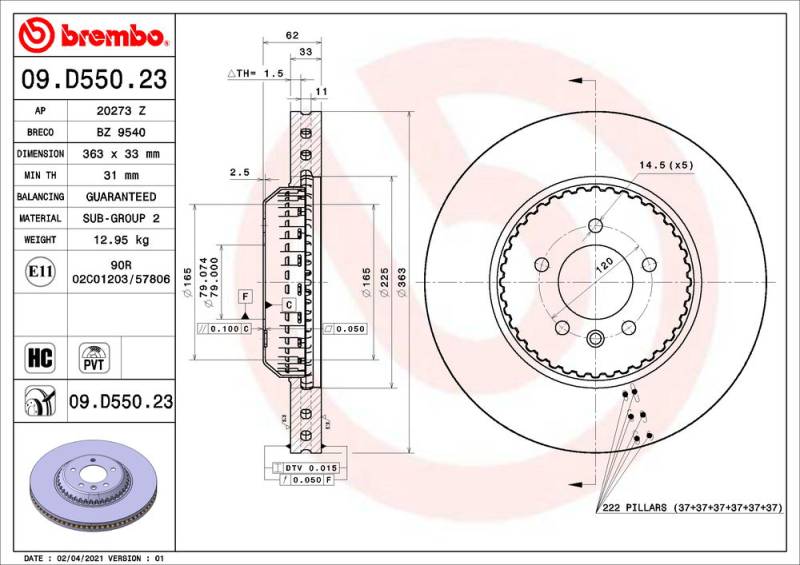 Bremsscheibe Vorderachse Brembo 09.D550.23 von Brembo