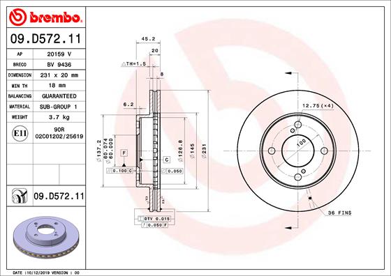 Bremsscheibe Vorderachse Brembo 09.D572.11 von Brembo