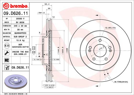 Bremsscheibe Vorderachse Brembo 09.D626.11 von Brembo