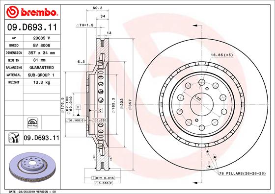 Bremsscheibe Vorderachse Brembo 09.D693.11 von Brembo