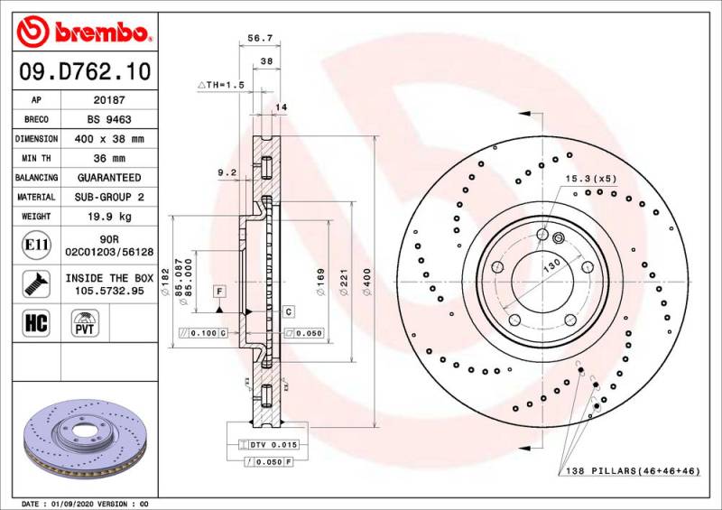 Bremsscheibe Vorderachse Brembo 09.D762.10 von Brembo