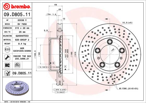 Bremsscheibe Vorderachse Brembo 09.D805.11 von Brembo