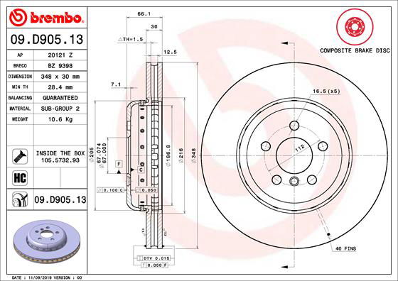 Bremsscheibe Vorderachse Brembo 09.D905.13 von Brembo