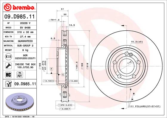 Bremsscheibe Vorderachse Brembo 09.D985.11 von Brembo