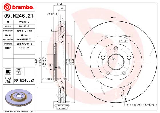 Bremsscheibe Vorderachse Brembo 09.N246.21 von Brembo