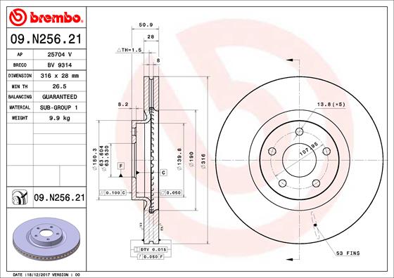 Bremsscheibe Vorderachse Brembo 09.N256.21 von Brembo