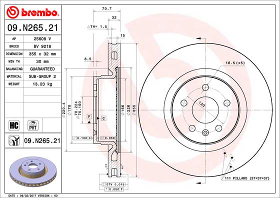 Bremsscheibe Vorderachse Brembo 09.N265.21 von Brembo