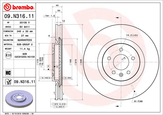 Bremsscheibe Vorderachse Brembo 09.N316.11 von Brembo