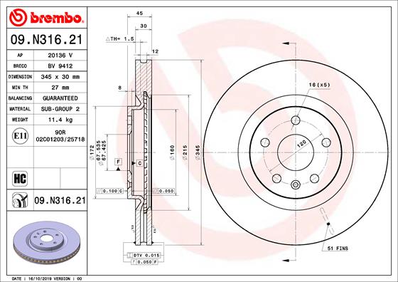 Bremsscheibe Vorderachse Brembo 09.N316.21 von Brembo