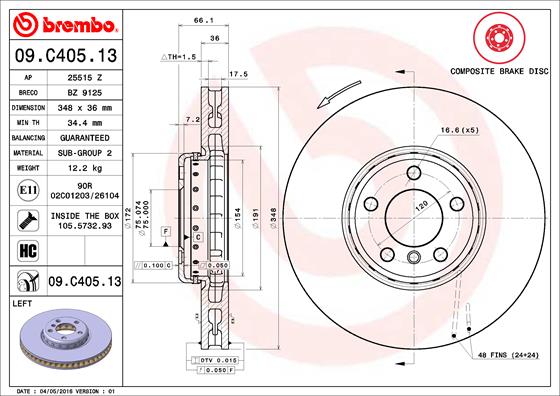 Bremsscheibe Vorderachse links Brembo 09.C405.13 von Brembo