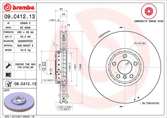 Bremsscheibe Vorderachse links Brembo 09.C412.13 von Brembo