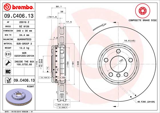 Bremsscheibe Vorderachse rechts Brembo 09.C406.13 von Brembo