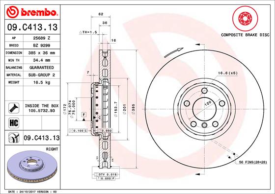 Bremsscheibe Vorderachse rechts Brembo 09.C413.13 von Brembo