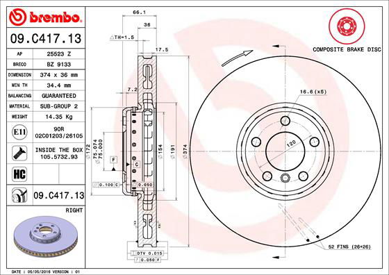 Bremsscheibe Vorderachse rechts Brembo 09.C417.13 von Brembo