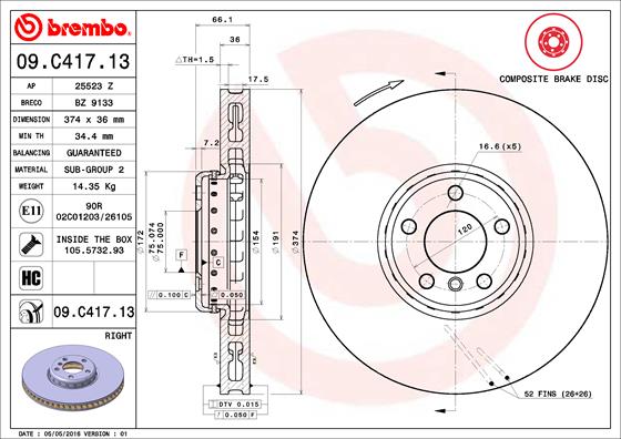 Bremsscheibe Vorderachse rechts Brembo 09.C417.13 von Brembo