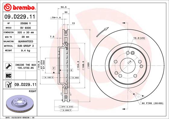 Bremsscheibe Vorderachse rechts Brembo 09.D229.11 von Brembo