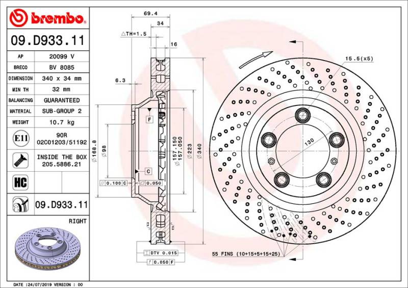 Bremsscheibe Vorderachse rechts Brembo 09.D933.11 von Brembo