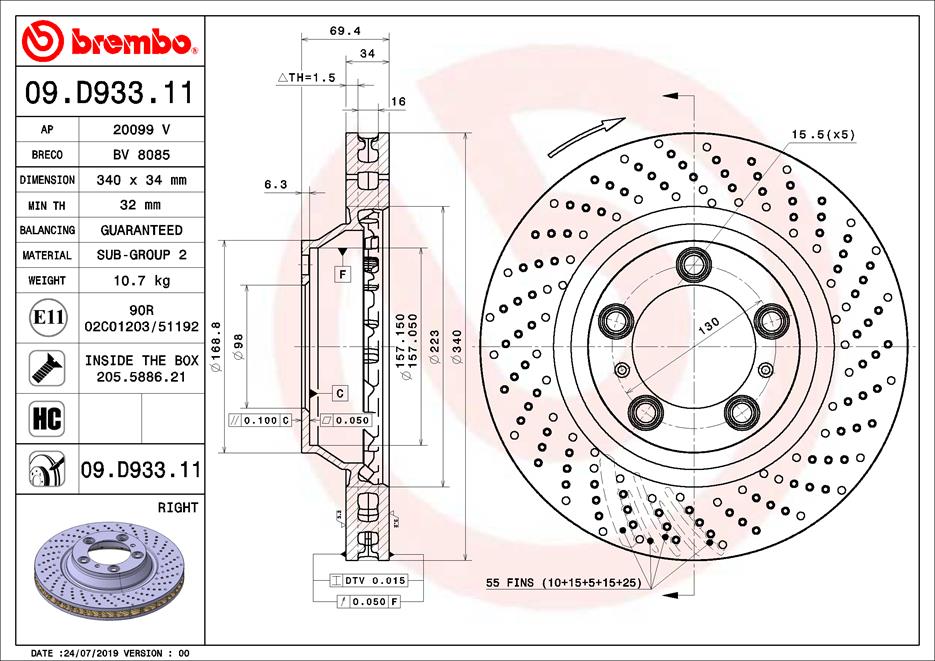 Bremsscheibe Vorderachse rechts Brembo 09.D933.11 von Brembo