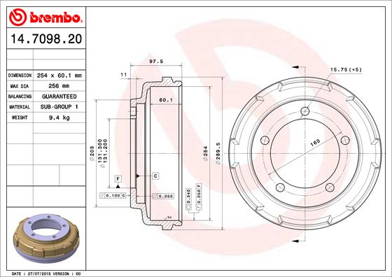 Bremstrommel Hinterachse Brembo 14.7098.20 von Brembo