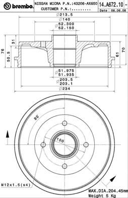 Bremstrommel Hinterachse Brembo 14.A672.10 von Brembo