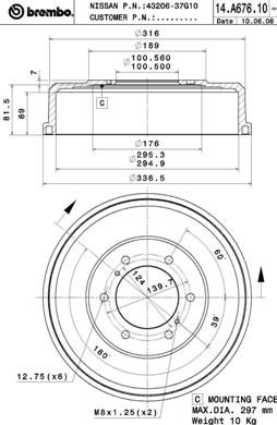 Bremstrommel Hinterachse Brembo 14.A676.10 von Brembo