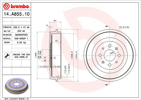 Bremstrommel Hinterachse Brembo 14.A855.10 von Brembo