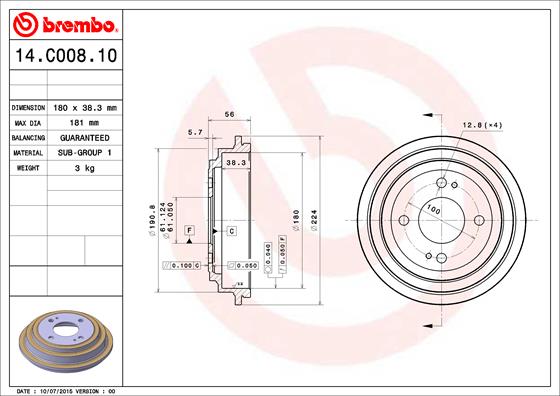 Bremstrommel Hinterachse Brembo 14.C008.10 von Brembo