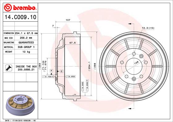 Bremstrommel Hinterachse Brembo 14.C009.10 von Brembo