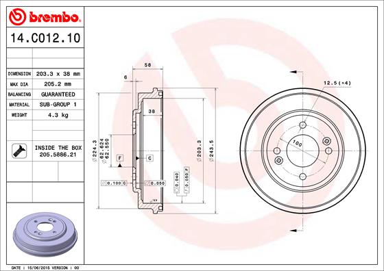 Bremstrommel Hinterachse Brembo 14.C012.10 von Brembo