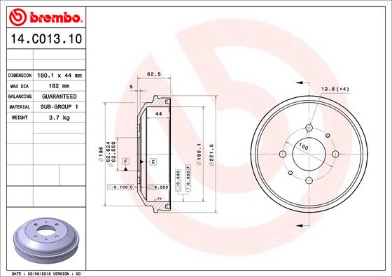 Bremstrommel Hinterachse Brembo 14.C013.10 von Brembo