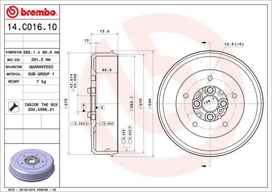 Bremstrommel Hinterachse Brembo 14.C016.10 von Brembo