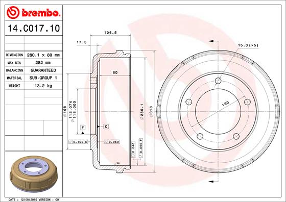 Bremstrommel Hinterachse Brembo 14.C017.10 von Brembo